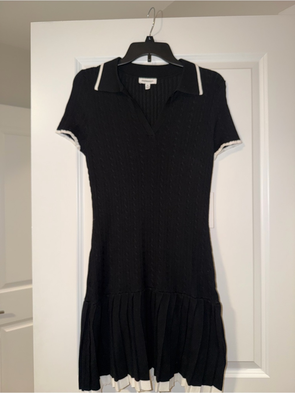 Macy's Black Knit Polo Midi Dress with White Trim